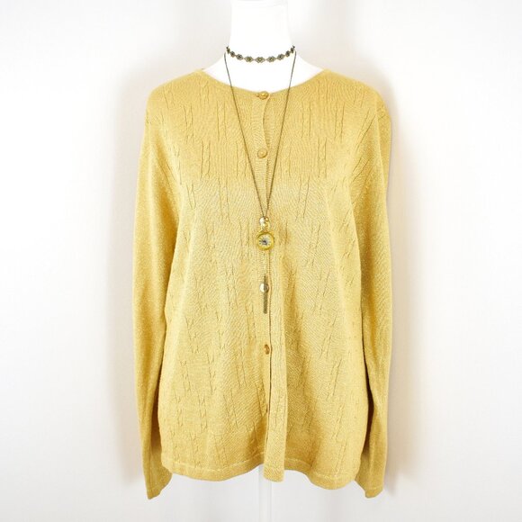 VTG Late 90s Y2K Moonlight Bay Gold Tan Glitter Cable Knit Long Sleeve Cardigan - Picture 1 of 5